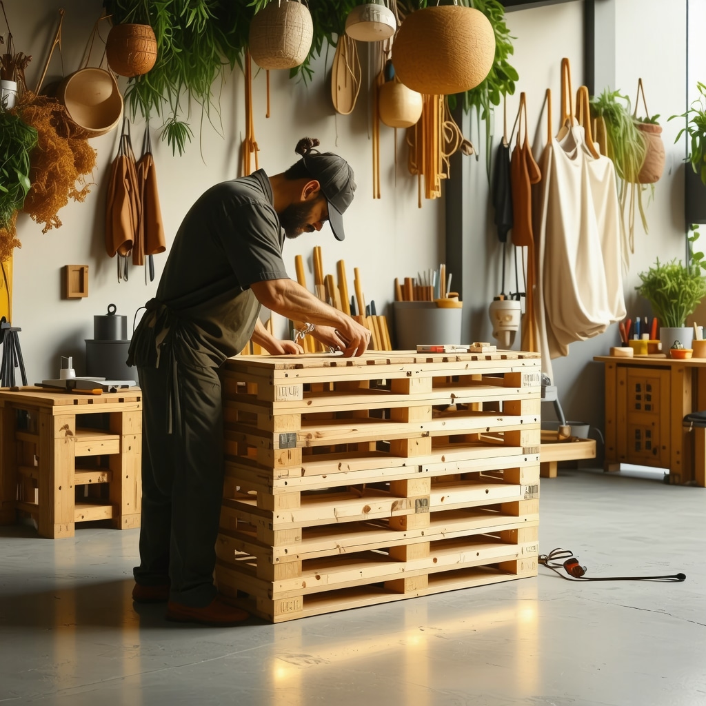Atelier de bricolage avancé avec mobilier recyclé multifonctionnel et équipements électriques sécurisés