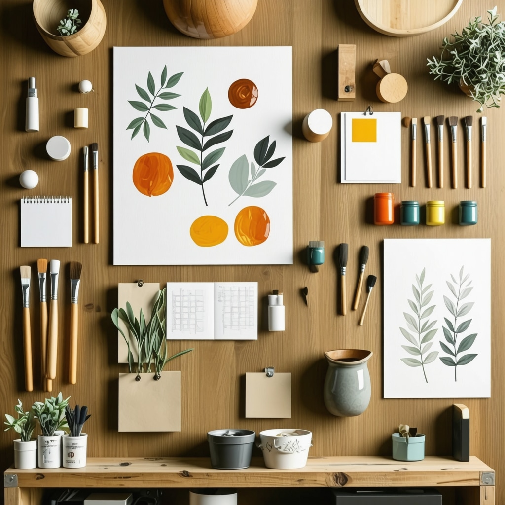 Atelier DIY avec matériaux écologiques et outils pour décoration intérieure
