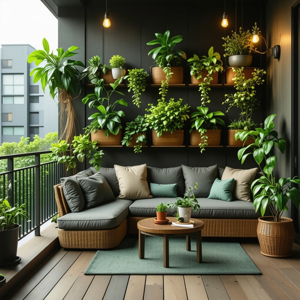 Small balcony featuring DIY multifunctional furniture and vertical garden, illustrating space optimization