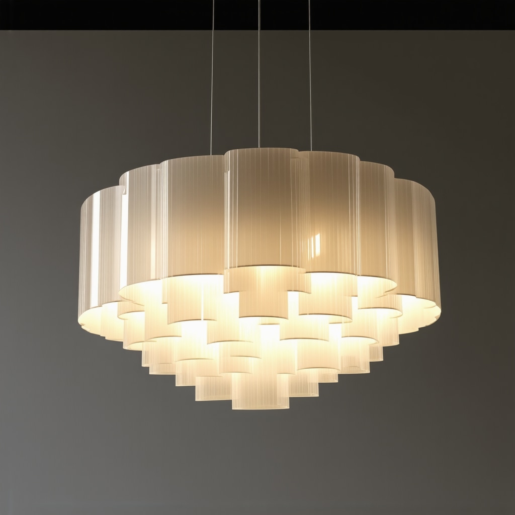 Modern DIY suspended lamp featuring translucent resin and brushed metal, integrated LED modules and smart home controls for advanced lighting design
