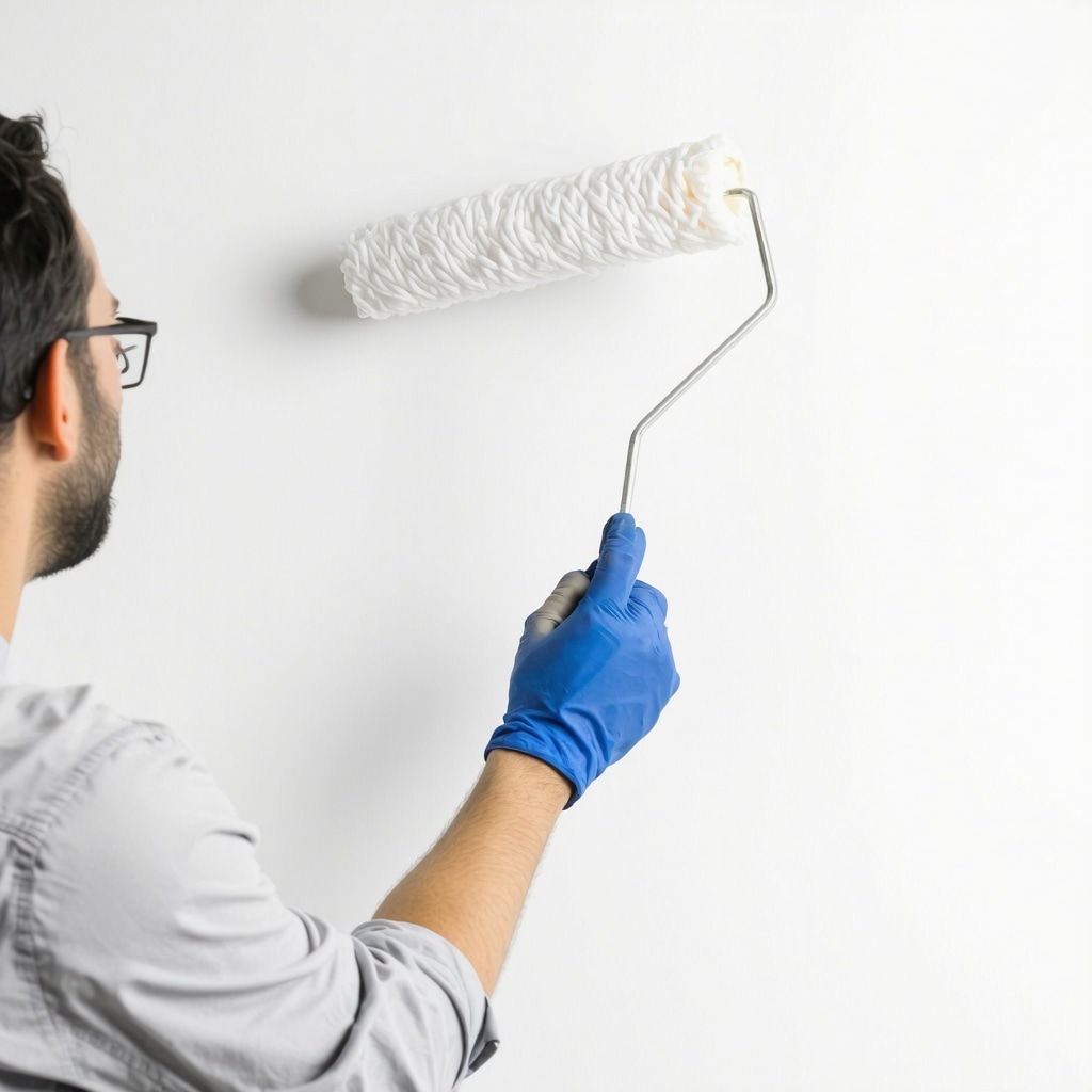 Peintre appliquant une peinture mate avec un rouleau microfibre pour un rendu lisse et uniforme