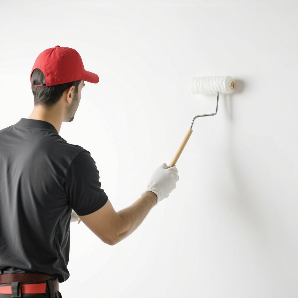 Peintre professionnel appliquant une couche fine et uniforme de peinture sur un mur lisse avec un rouleau